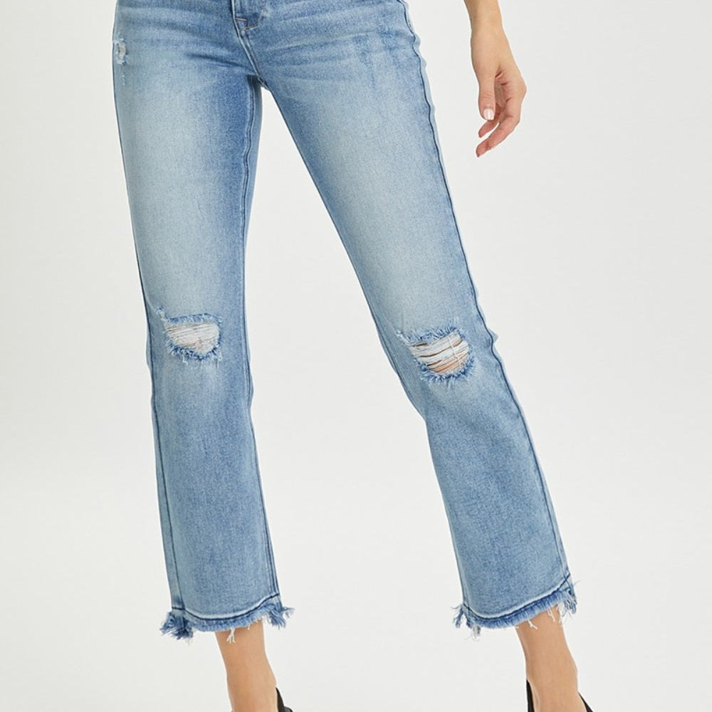 RISEN Full Size High Rise Distressed Cropped Straight Jeans - Beautiful Woman