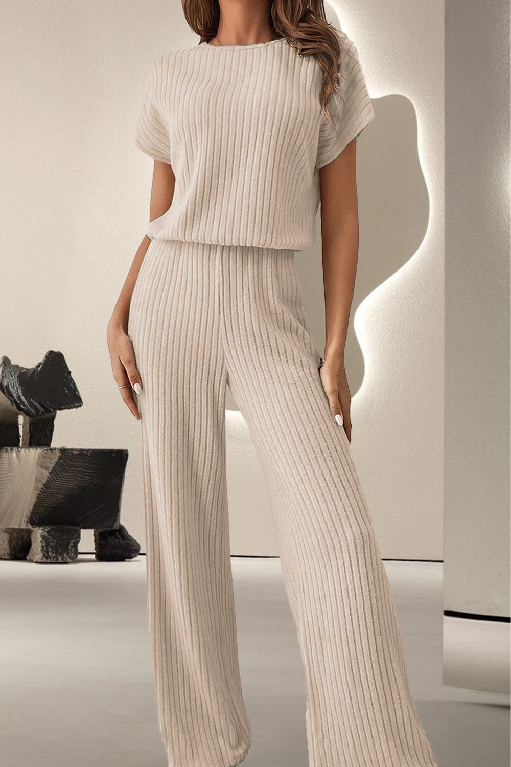 Round Neck Short Sleeve Jumpsuit - Beautiful Woman