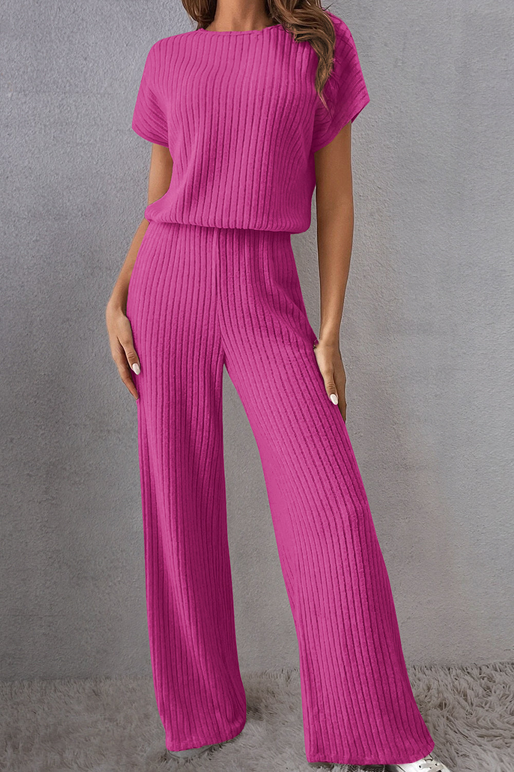 Round Neck Short Sleeve Jumpsuit - Beautiful Woman