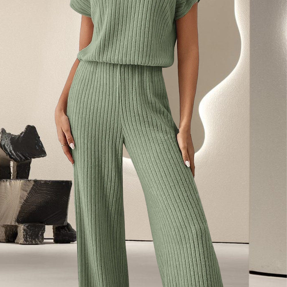 Round Neck Short Sleeve Jumpsuit - Beautiful Woman