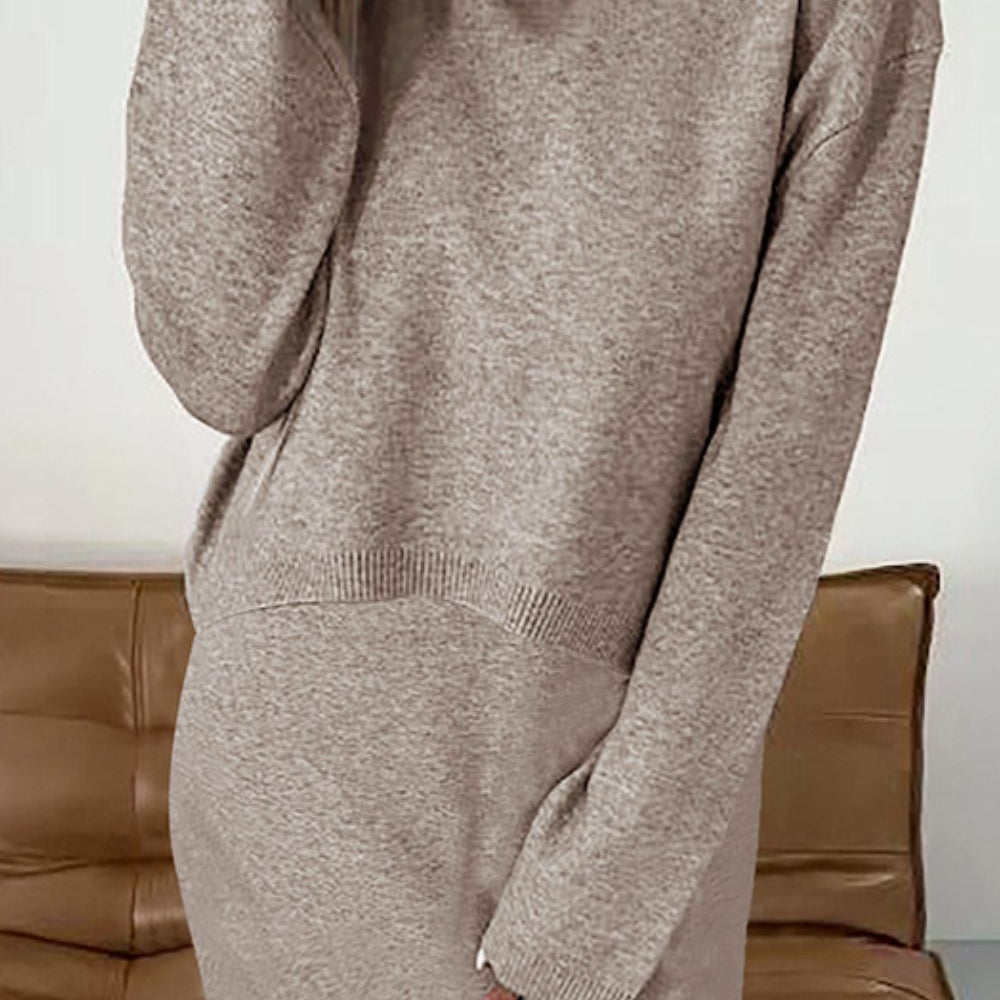 Turtleneck Dropped Shoulder Sweater and Midi Dress Sweater Set - Beautiful Woman
