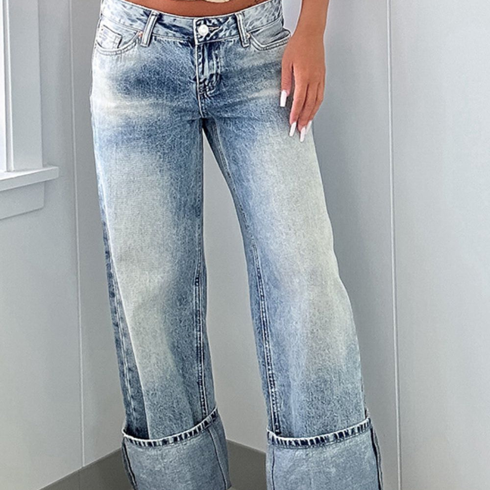 Washed Wide Leg Jeans with Pockets - Medium / 4 - Jeans & Pants