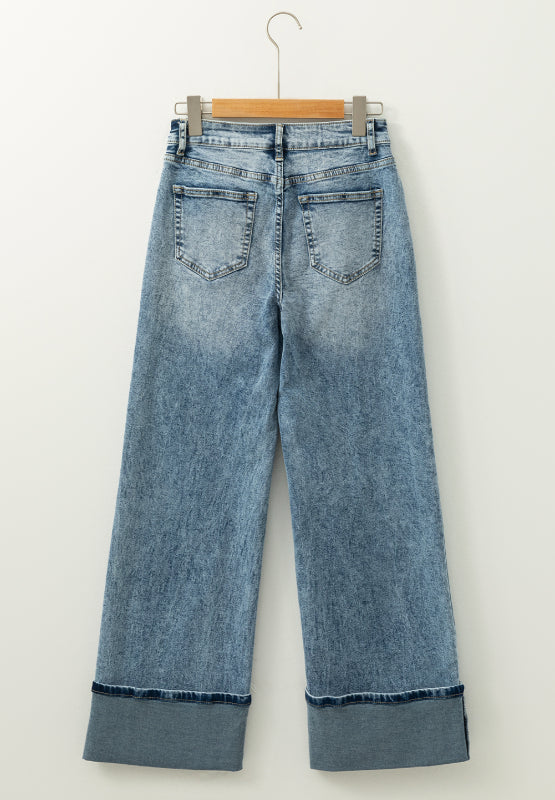 Washed Wide Leg Jeans with Pockets - Jeans & Pants
